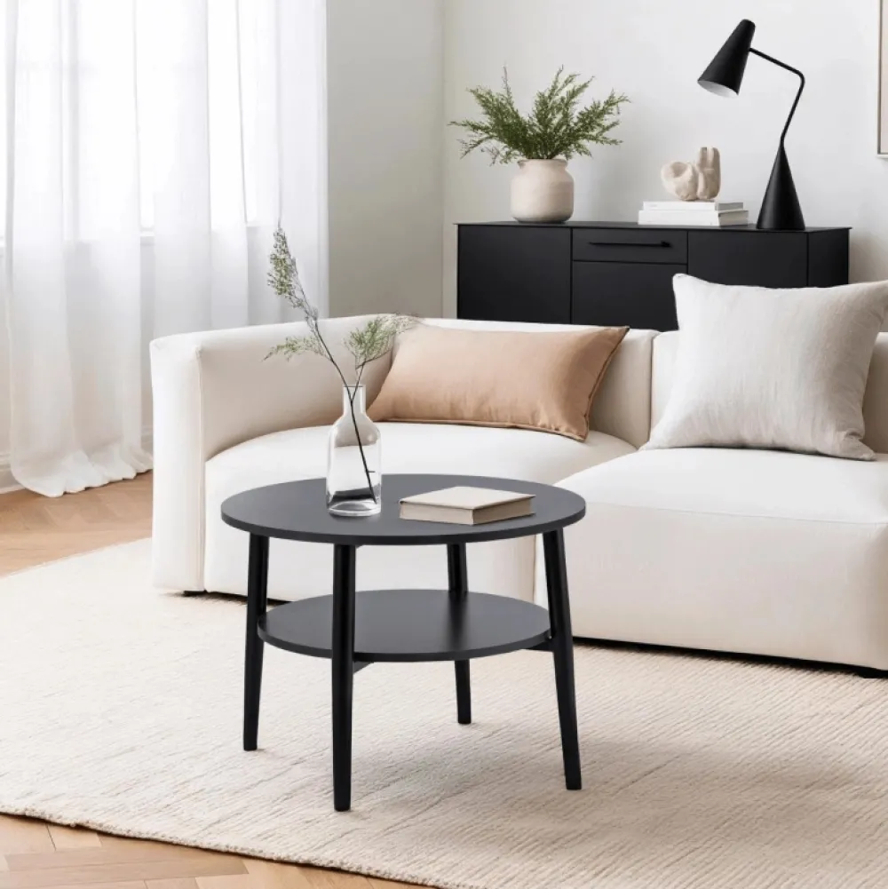 Ławy I Stoliki>MEBEL ELITE Stolik kawowy okrągły do salonu 60 cm czarny PAVIO