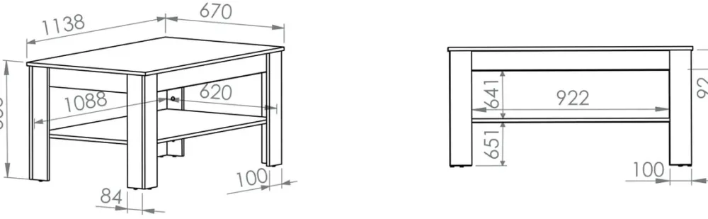 Zestawy Mebli Młodzieżowych|Ławy I Stoliki>ML Meble Stolik kawowy z półką do salonu 67x114 cm BLANCO sosna śnieżna