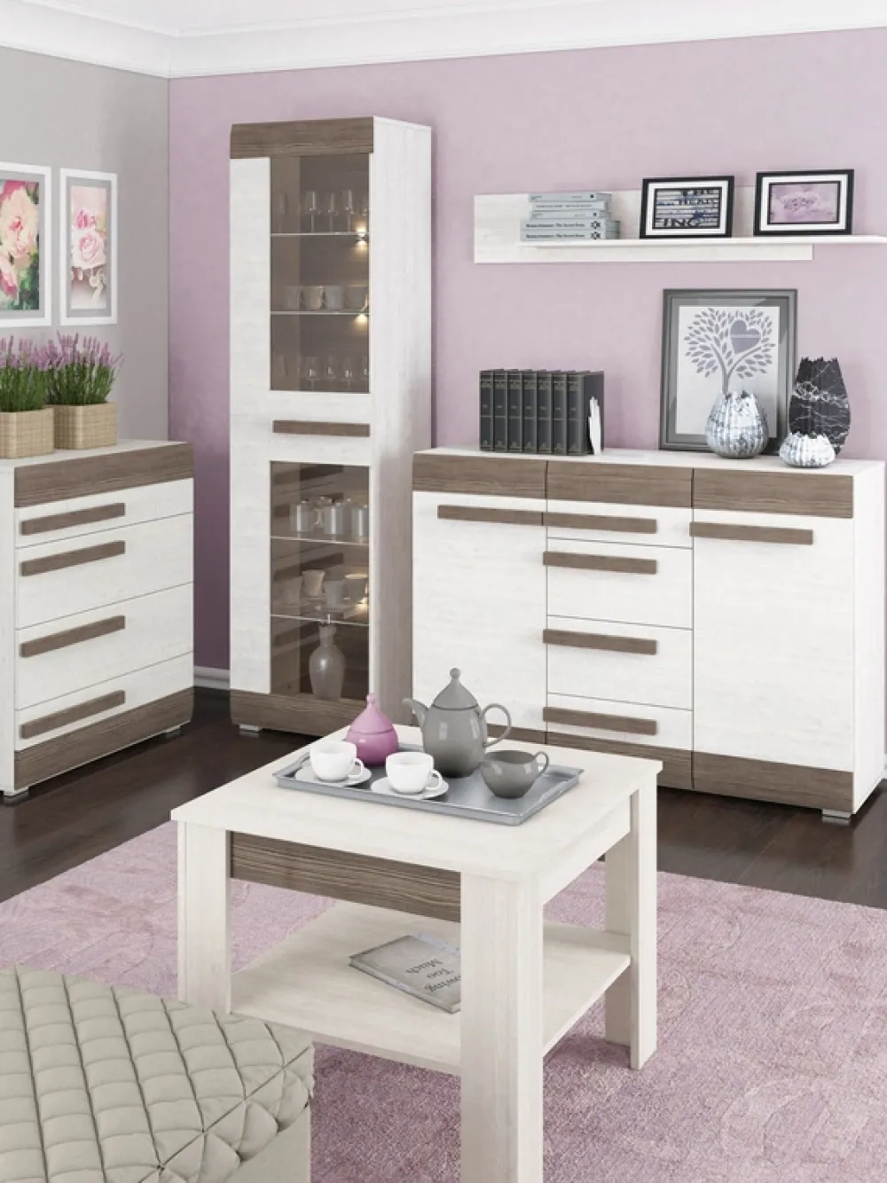 Zestawy Mebli Młodzieżowych|Ławy I Stoliki>ML Meble Stolik kawowy z półką do salonu 67x114 cm BLANCO sosna śnieżna