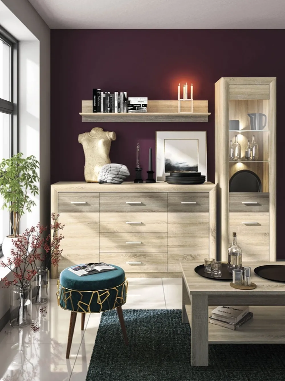 Zestawy Mebli Młodzieżowych|Ławy I Stoliki>ML Meble Stolik kawowy z półką do salonu 115x46 cm CASTEL dąb sonoma