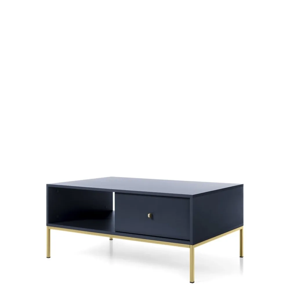 Ławy I Stoliki>PIASKI Stolik kawowy z szufladą MONTI granat złoty granatowy