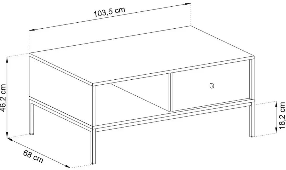 Ławy I Stoliki>PIASKI Stolik kawowy z szufladą MONTI granat złoty granatowy