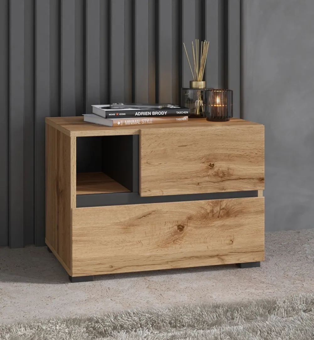 Meble Dla Dzieci|Zestawy Mebli Do Sypialni>Helvetia Stolik nocny do sypialni z szufladami 55 cm CROSS dąb wotan