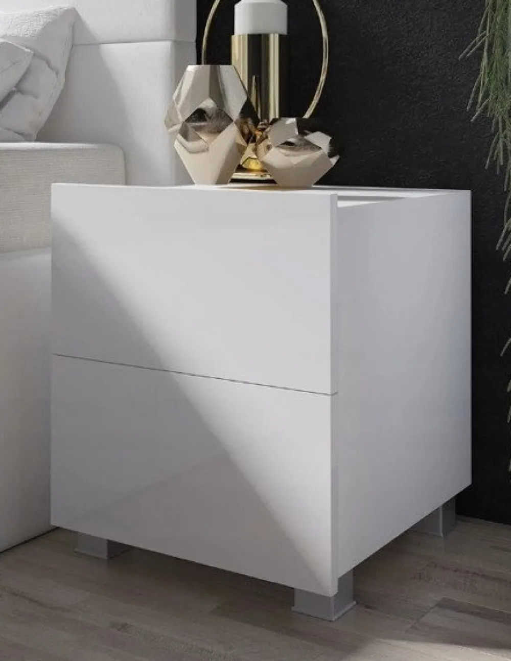 Meble Młodzieżowe|Zestawy Mebli Do Sypialni>GiB Meble Stolik nocny z szufladami połysk MODERN biały