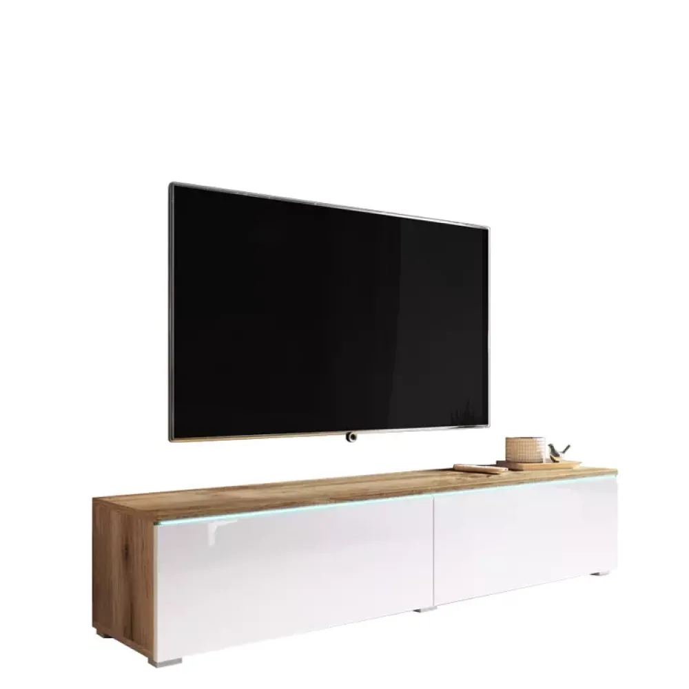 Szafki Rtv>BRATEX Stolik pod tv dąb wotan biały połysk BROMI