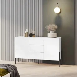 Komody>Helvetia Stylowa komoda biała 154 cm do salonu przedpokoju z szufladami i szafkami JUKON biały