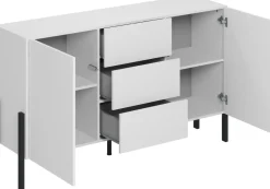 Komody>Helvetia Stylowa komoda biała 154 cm do salonu przedpokoju z szufladami i szafkami JUKON biały