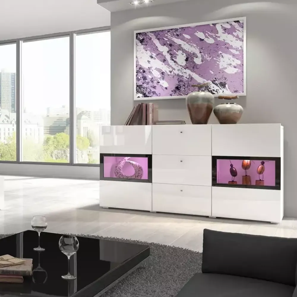 Zestawy Mebli Do Salonu|Komody>Helvetia Stylowa komoda do salonu połysk BARRET biały