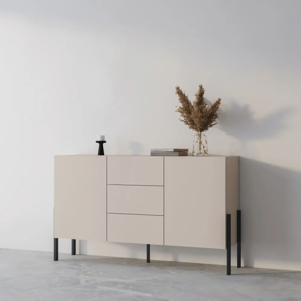 Zestawy Mebli Do Salonu|Komody>Helvetia Stylowa komoda do salonu 154 cm z szufladami JUKON kaszmir