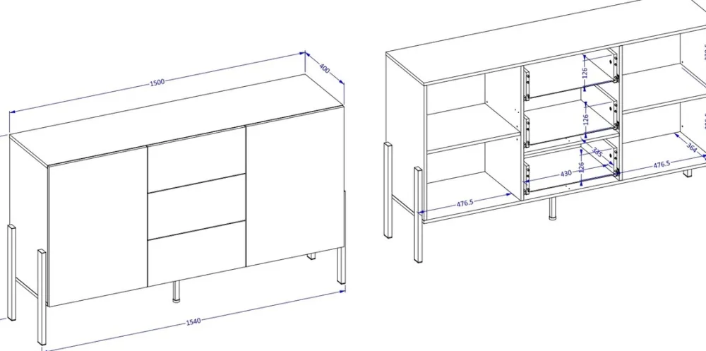 Zestawy Mebli Do Salonu|Komody>Helvetia Stylowa komoda do salonu 154 cm z szufladami JUKON kaszmir