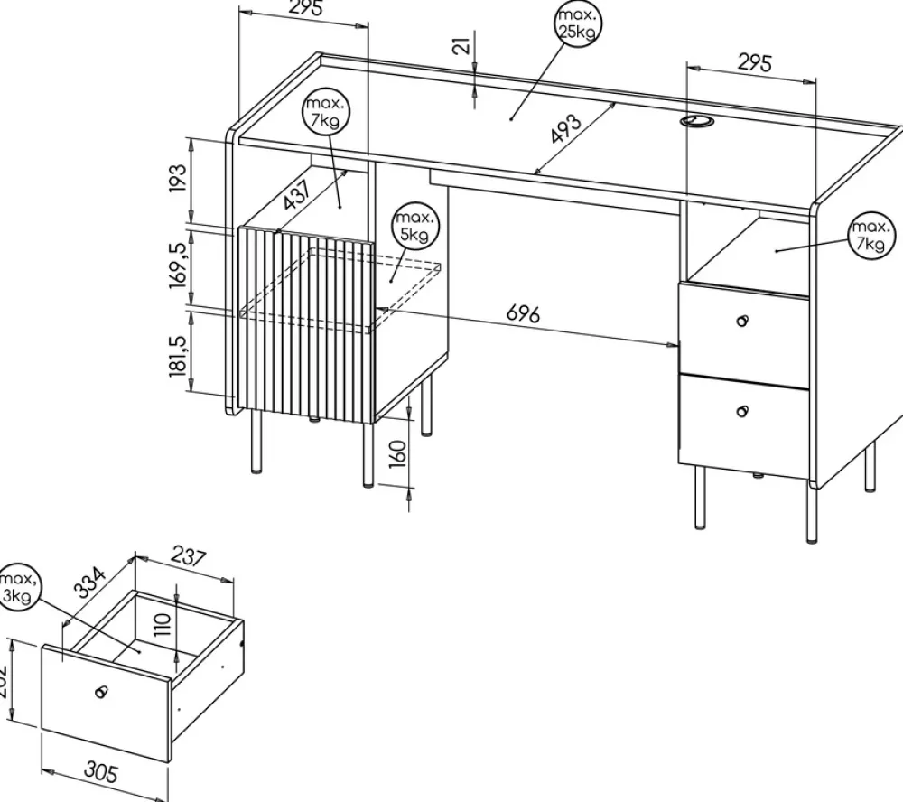 Biurka>DOLMAR Stylowe biurko z dwiema szufladami 135 cm PINNACLE