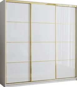 Szafy Trzydrzwiowe|Szafy Do Przedpokoju>BROMARKT Szafa 200 cm biała przesuwna GOLD NEW połysk biały połysk