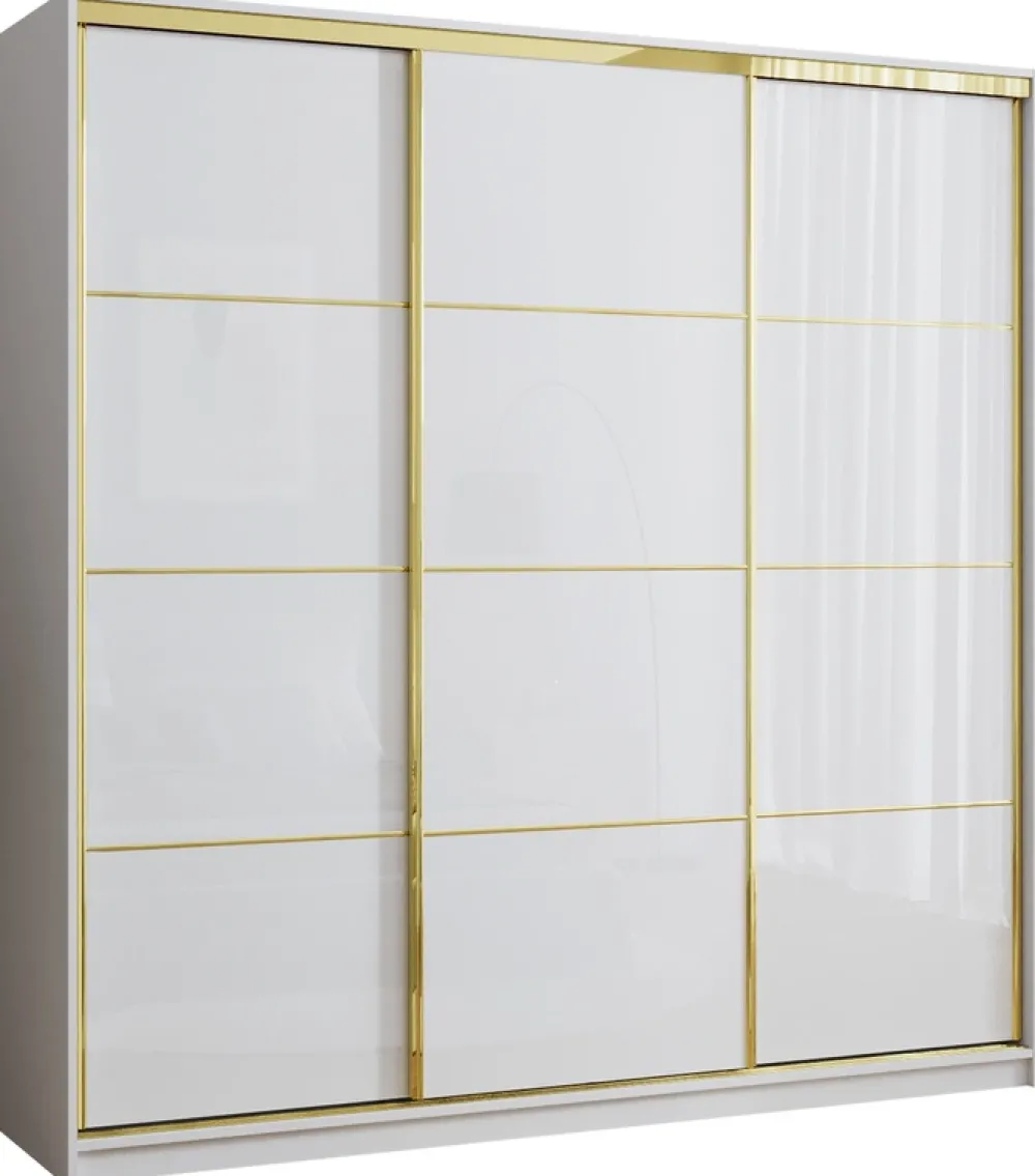 Szafy Trzydrzwiowe|Szafy Do Przedpokoju>BROMARKT Szafa 200 cm biała przesuwna GOLD NEW połysk biały połysk