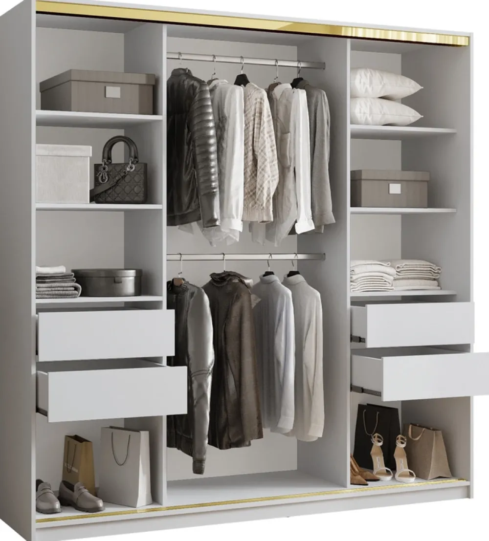 Szafy Trzydrzwiowe|Szafy Do Przedpokoju>BROMARKT Szafa 200 cm biała przesuwna GOLD NEW połysk biały połysk