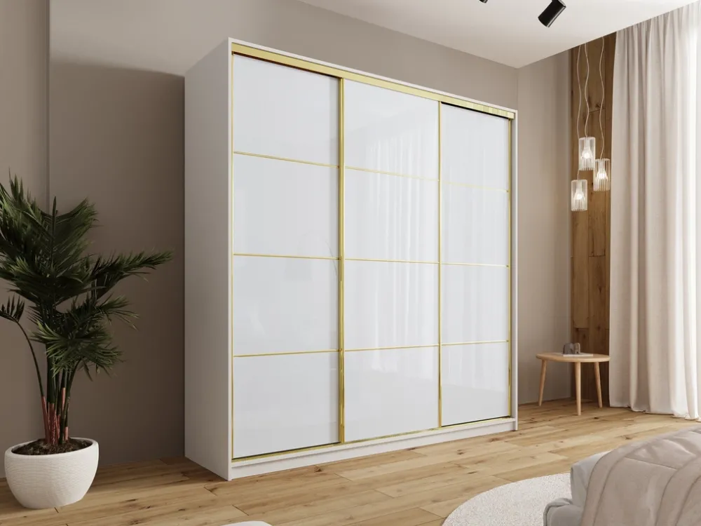 Szafy Trzydrzwiowe|Szafy Do Przedpokoju>BROMARKT Szafa 200 cm biała przesuwna GOLD NEW połysk biały połysk