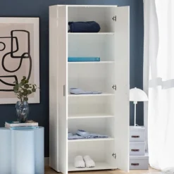 Szafy Otwierane>INTER MEBLE Szafa 70 cm do przedpokoju dwudrzwiowa KONTI z półkami uchylna biały