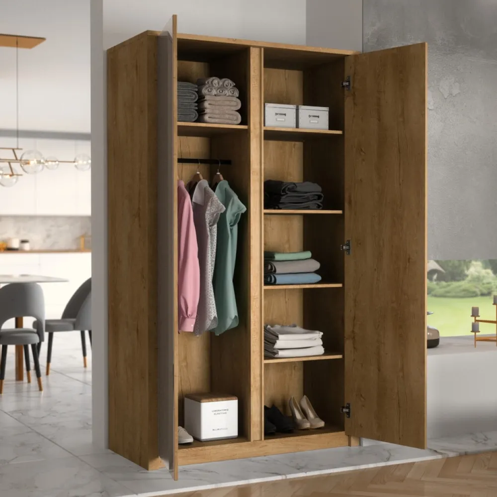 Szafy Dwudrzwiowe|Szafy Młodzieżowe>GAŁA MEBLE Szafa 113 cm do przedpokoju uchylna z lustrami MELVIN dąb lefkas