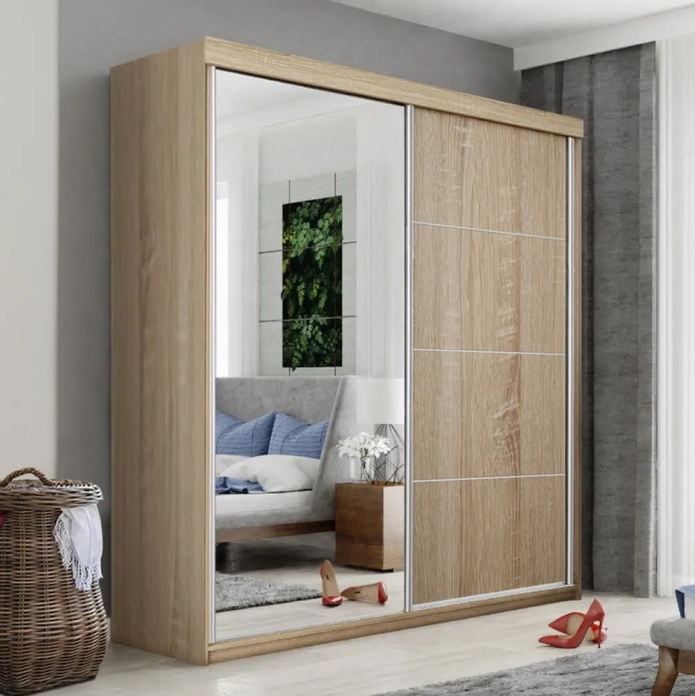 Szafy Przesuwne|Zestawy Mebli Do Przedpokoju>KIER Szafa 150 cm dwudrzwiowa z lustrem do przedpokoju TARO dąb sonoma