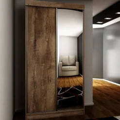 Szafy Z Lustrem|Zestawy Mebli Do Przedpokoju>KIER Szafa 100 cm z lustrem dwudrzwiowa do przedpokoju TARO jesion ciemny dąb jesion ciemny