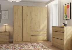 Zestawy Mebli Do Sypialni|Szafy Młodzieżowe>INTER MEBLE Szafa 195 cm z półkami i szufladami do sypialni BALVIO dąb artisan