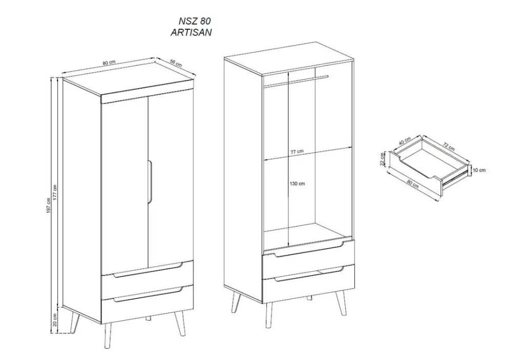 Szafy Dwudrzwiowe|Szafy Młodzieżowe>PIASKI Szafa biała połysk 80 cm RENI