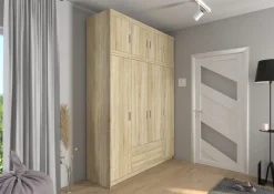 Garderoby|Meble Młodzieżowe>Lempert Szafa czterodrzwiowa do garderoby z nadstawką KUBA dąb sonoma