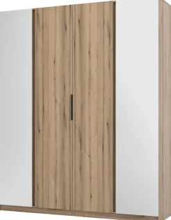 Szafy Młodzieżowe|Szafy Otwierane>Lempert Szafa czterodrzwiowa z lustrem i półkami 200 cm KARAT dąb evoke