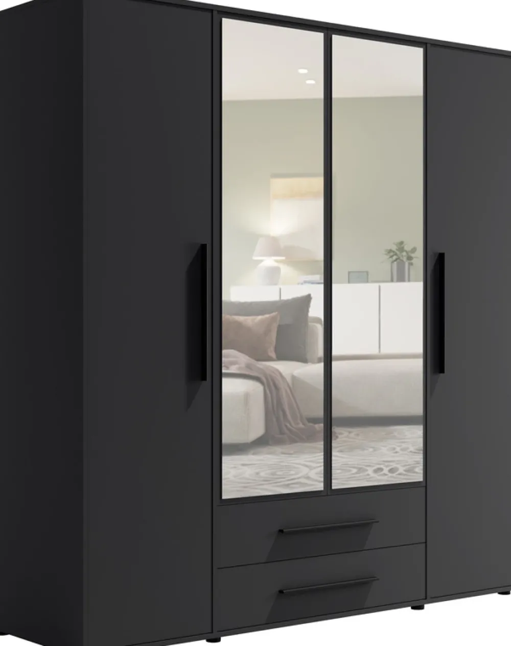 Zestawy Mebli Do Sypialni|Szafy Do Sypialni>GiB Meble Szafa czterodrzwiowa z lustrem 200 cm do sypialni MAXIDO czarny