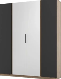 Szafy Młodzieżowe|Szafy Otwierane>Lempert Szafa czterodrzwiowa z lustrem i półkami 200 cm KARAT dąb evoke
