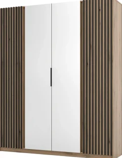 Szafy Młodzieżowe|Szafy Otwierane>Lempert Szafa czterodrzwiowa z lustrem i półkami 200 cm KARAT dąb evoke