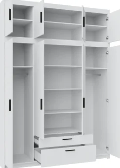 Zestawy Mebli Do Przedpokoju|Szafy Modułowe>Lempert Szafa czterodrzwiowa z nadstawką z lustrami KUBA biały