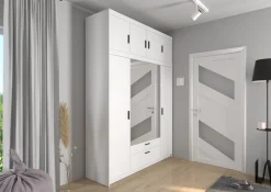 Garderoby|Meble Młodzieżowe>Lempert Szafa czterodrzwiowa z nadstawką z lustrami KUBA biały