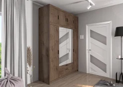 Garderoby|Meble Młodzieżowe>Lempert Szafa czterodrzwiowa z nadstawką z lustrami KUBA dąb lefkas