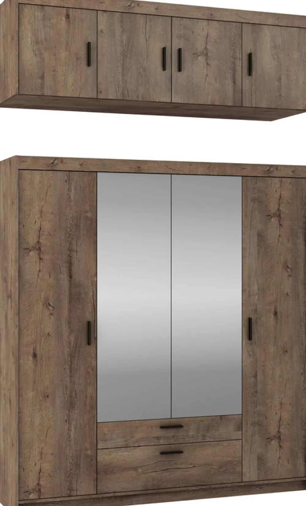 Garderoby|Meble Młodzieżowe>Lempert Szafa czterodrzwiowa z nadstawką z lustrami KUBA dąb lefkas