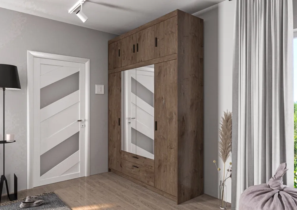 Garderoby|Meble Młodzieżowe>Lempert Szafa czterodrzwiowa z nadstawką z lustrami KUBA dąb lefkas