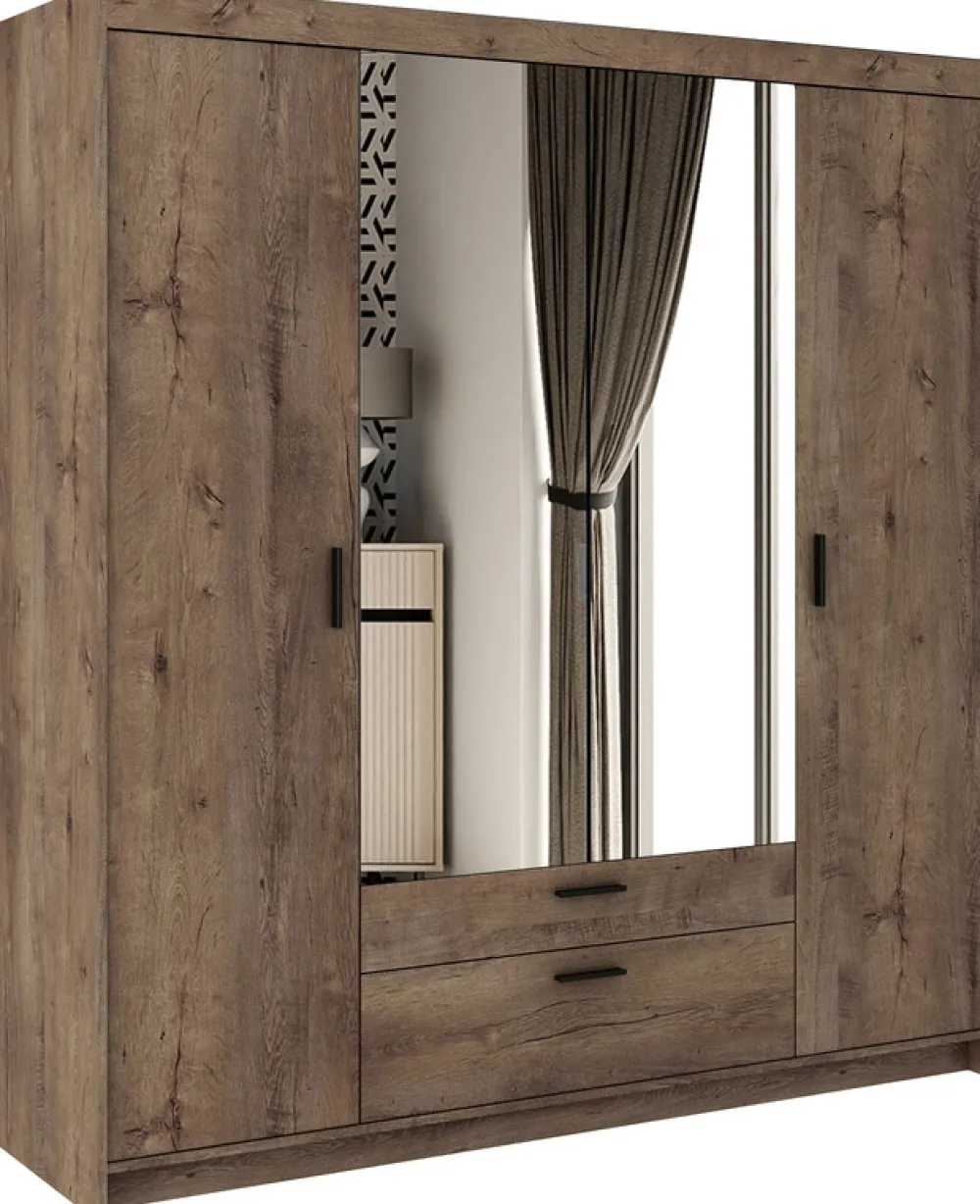 Garderoby|Meble Młodzieżowe>Lempert Szafa czterodrzwiowa z nadstawką z lustrami KUBA dąb lefkas