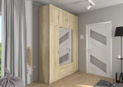 Garderoby|Meble Młodzieżowe>Lempert Szafa czterodrzwiowa z nadstawką z lustrami KUBA dąb sonoma
