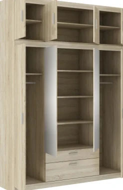 Garderoby|Meble Młodzieżowe>Lempert Szafa czterodrzwiowa z nadstawką z lustrami KUBA dąb sonoma