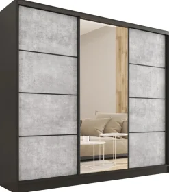 Zestawy Mebli Do Przedpokoju|Szafy Trzydrzwiowe>BROMARKT Szafa do przedpokoju 200 cm LOFT beton mat czarny