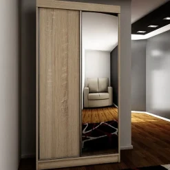 Szafy Przesuwne|Zestawy Mebli Do Przedpokoju>KIER Szafa do przedpokoju przesuwna z lustrem 100 cm TARO dąb sonoma