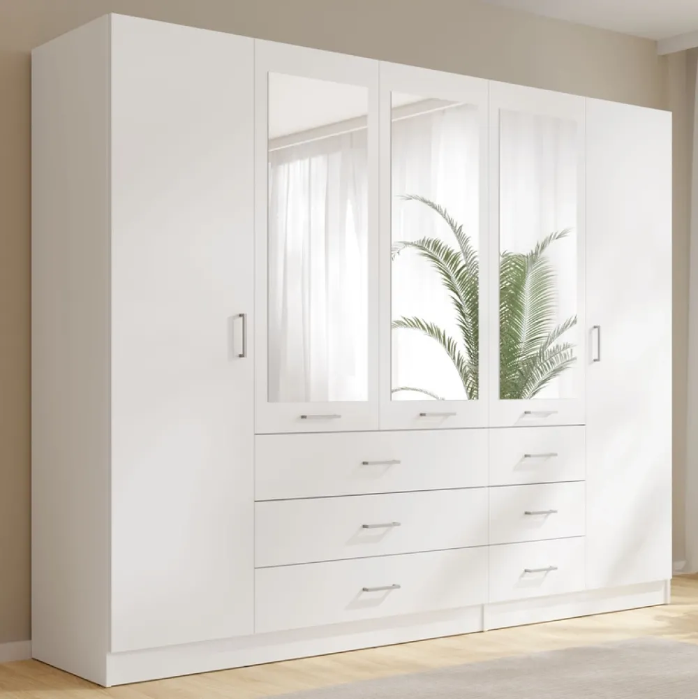 Garderoby|Zestawy Mebli Do Przedpokoju>MEBLOSIEK Szafa do przedpokoju z lustrem KONGO 250 cm biała