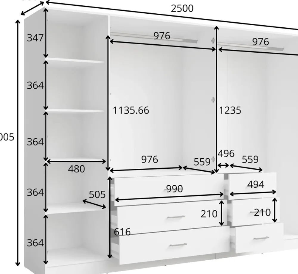 Garderoby|Zestawy Mebli Do Przedpokoju>MEBLOSIEK Szafa do przedpokoju z lustrem KONGO 250 cm biała