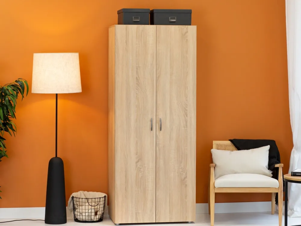 Szafy Otwierane>INTER MEBLE Szafa do sypialni 74 cm dwudrzwiowa z drążkiem BARENA dąb sonoma