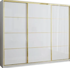 Szafy Trzydrzwiowe|Szafy Do Przedpokoju>BROMARKT Szafa do sypialni 250 cm GOLD NEW biały połysk