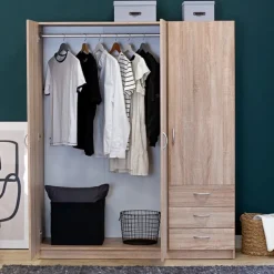 Zestawy Mebli Do Przedpokoju|Szafy Trzydrzwiowe>INTER MEBLE Szafa do sypialni 146 cm z szufladami GENTIO trzydrzwiowa dąb sonoma