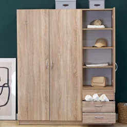Zestawy Mebli Do Przedpokoju|Szafy Trzydrzwiowe></noscript>INTER MEBLE Szafa do sypialni 146 cm z szufladami GENTIO trzydrzwiowa dąb sonoma