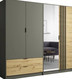 Zestawy Mebli Do Sypialni|Szafy Do Sypialni>MEBLOSIEK Szafa do sypialni czterodrzwiowa 220 cm RUSTICA szary grafit