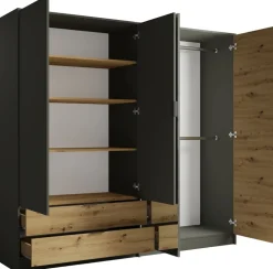 Zestawy Mebli Do Sypialni|Szafy Do Sypialni>MEBLOSIEK Szafa do sypialni czterodrzwiowa 220 cm RUSTICA szary grafit