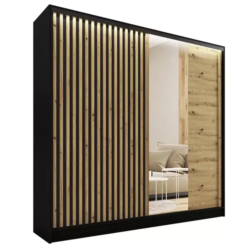 Zestawy Mebli Do Przedpokoju|Szafy Trzydrzwiowe>BROMARKT Szafa do sypialni przesuwna z lustrem 200 cm LAMEL 3D