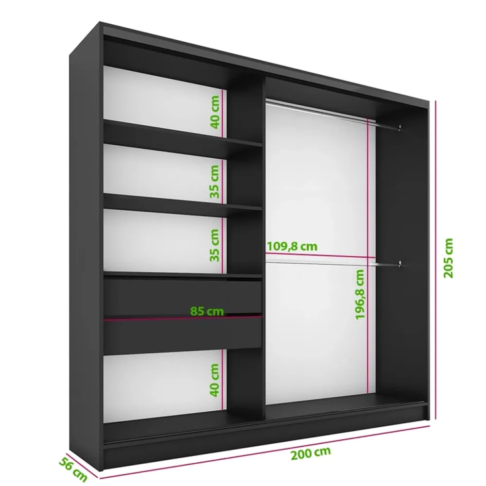 Zestawy Mebli Do Przedpokoju|Szafy Trzydrzwiowe>BROMARKT Szafa do sypialni przesuwna z lustrem 200 cm LAMEL 3D